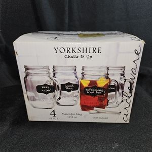 Yorkshire Chalk It Up 17.5 Oz Mason Jar Glass Mugs with handle Set 4